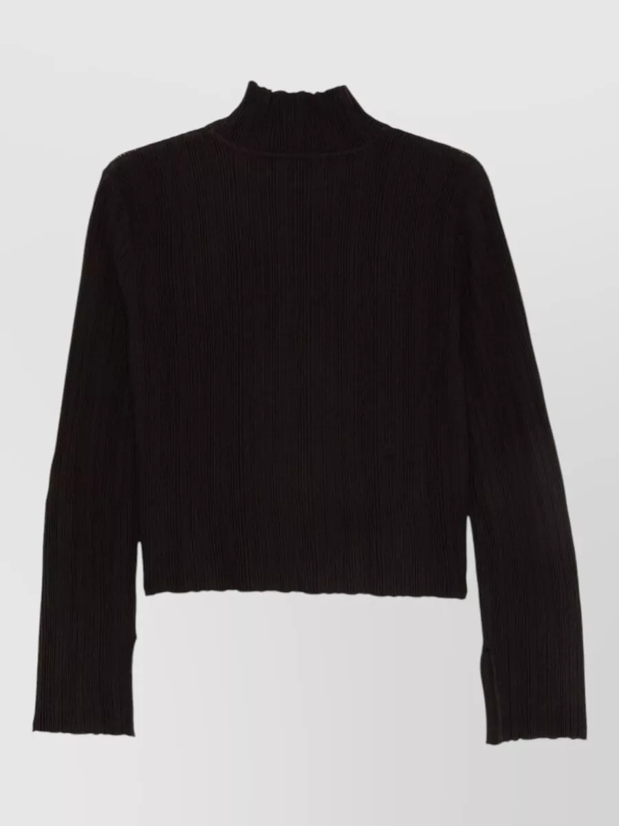 Alysi Wool Mock Neck Cropped Ribbed Sweater In Black