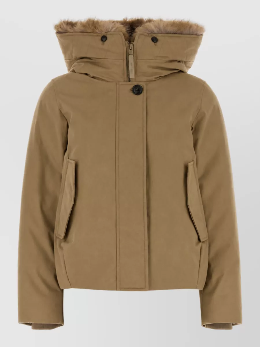 Woolrich cotton hooded short puffer jacket