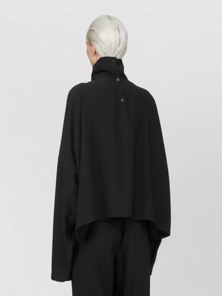 Rick Owens Cropped Asymmetric High Turtleneck Long Sleeve Top