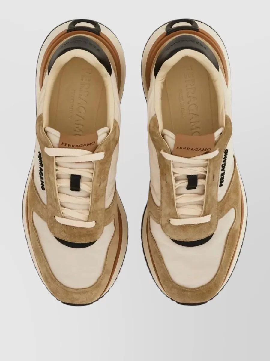 Ferragamo Low Sneakers Contrast Panels Round Toe Rubber