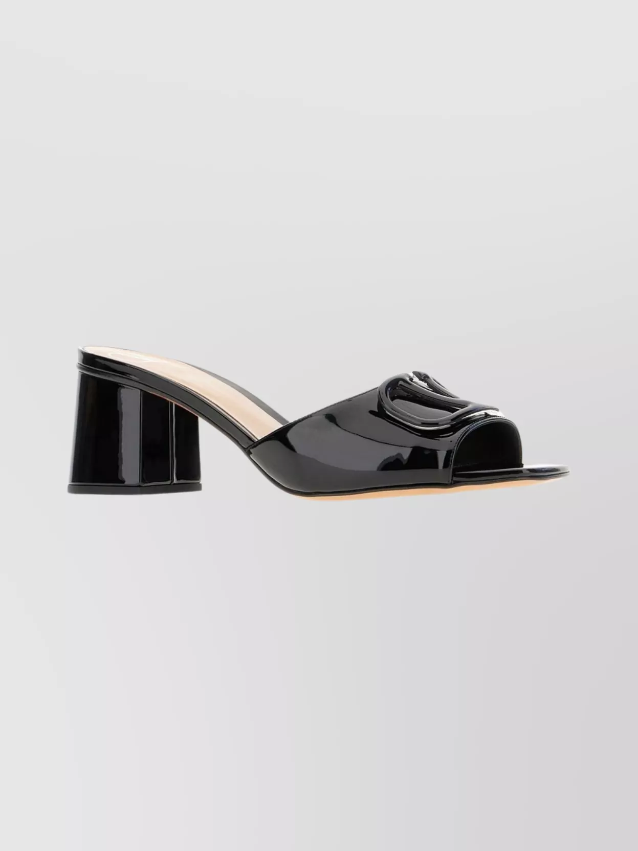 Valentino Patent Leather Block Heel Slide Mules In Black