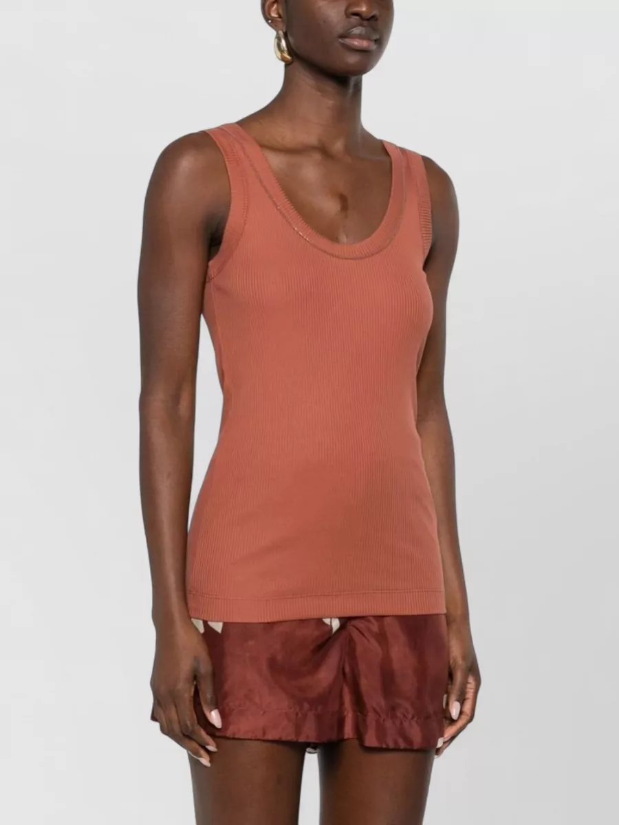 Brunello Cucinelli Cotton Tank Scoop Neck Ribbed Contrast