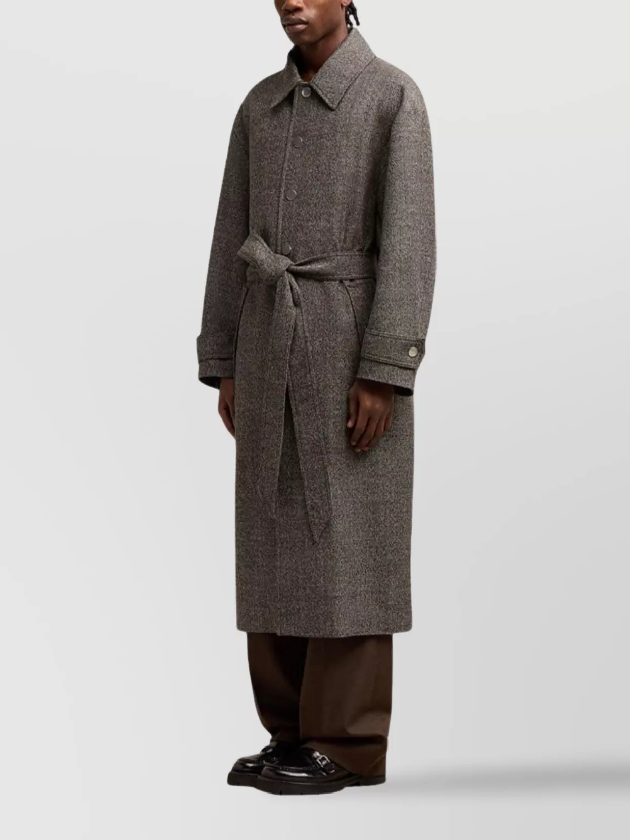 Ami Alexandre Mattiussi Wool-cotton Blended Large-profile Belted Coat In Brown