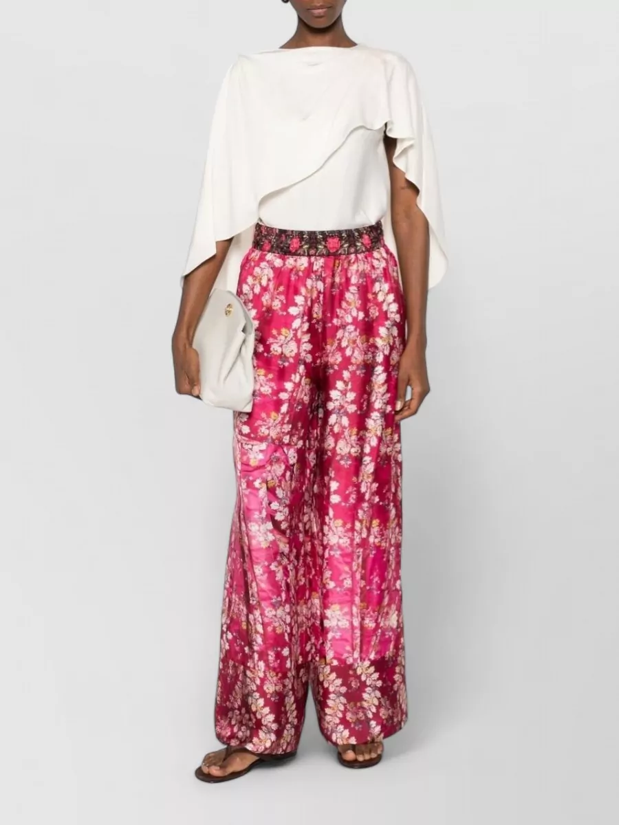 Pierre Louise Mascia Floral-Print Pleated Silk Wide-Leg Trousers