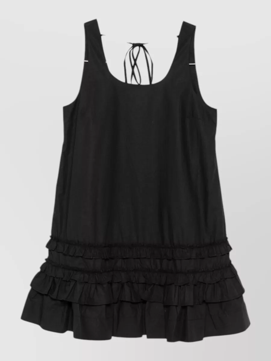 Ganni Organic Cotton Ruffle-Trim Scoop-Neck Sleeveless Mini Dress