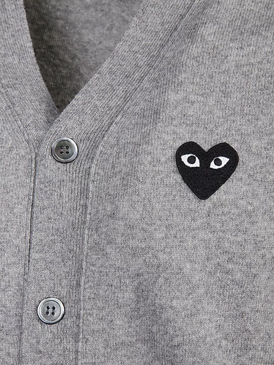 Comme Des Garçons Play Knit Cardigan V Neckline Ribbed Trims