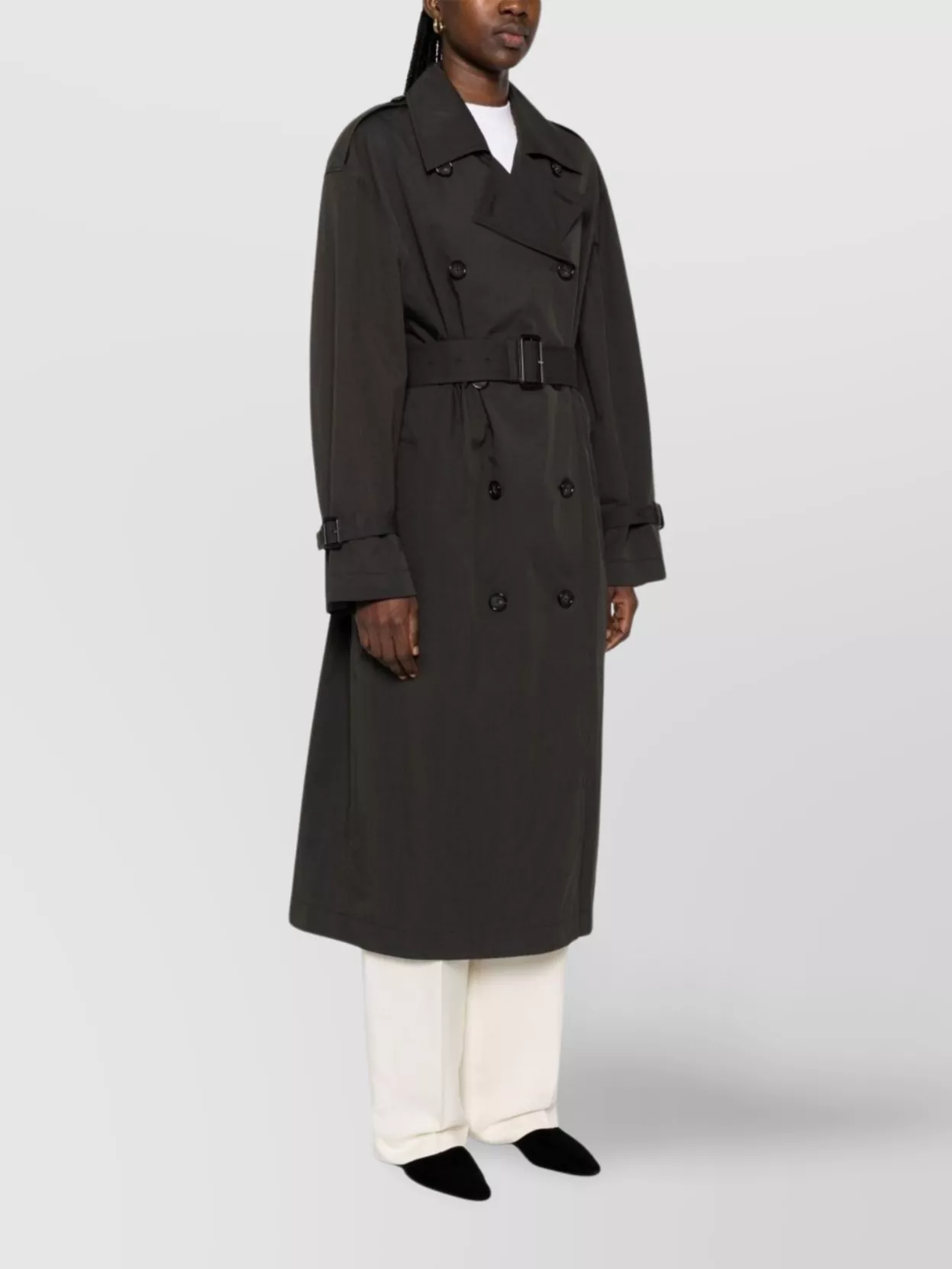 Totême Double-breasted Trench Coat Adjustable Belt In Gray
