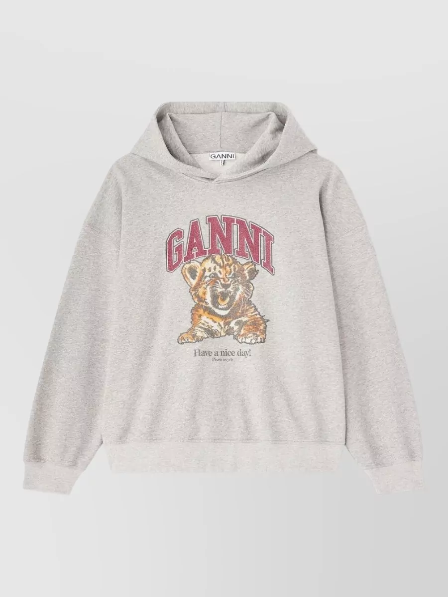 Ganni Organic cotton tiger-print hoodie
