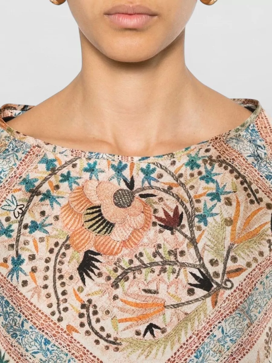 Pierre Louise Mascia Silk Printed Long-Sleeve Blouse