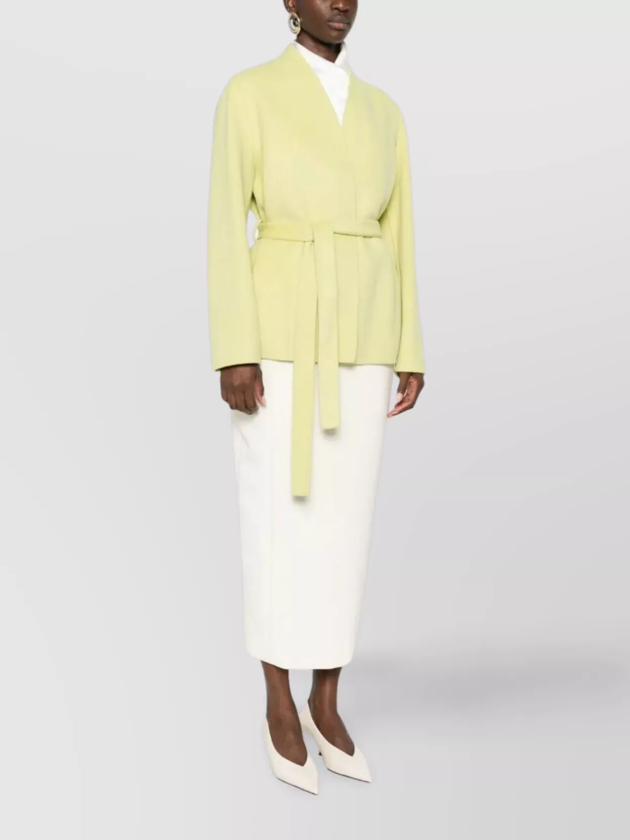 Ermanno Firenze Soft Textured Long Sleeve Belted Coat