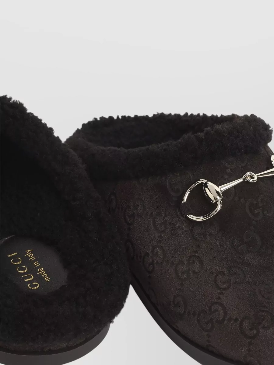 Gucci Shearling Mule Slip On Metal Detail