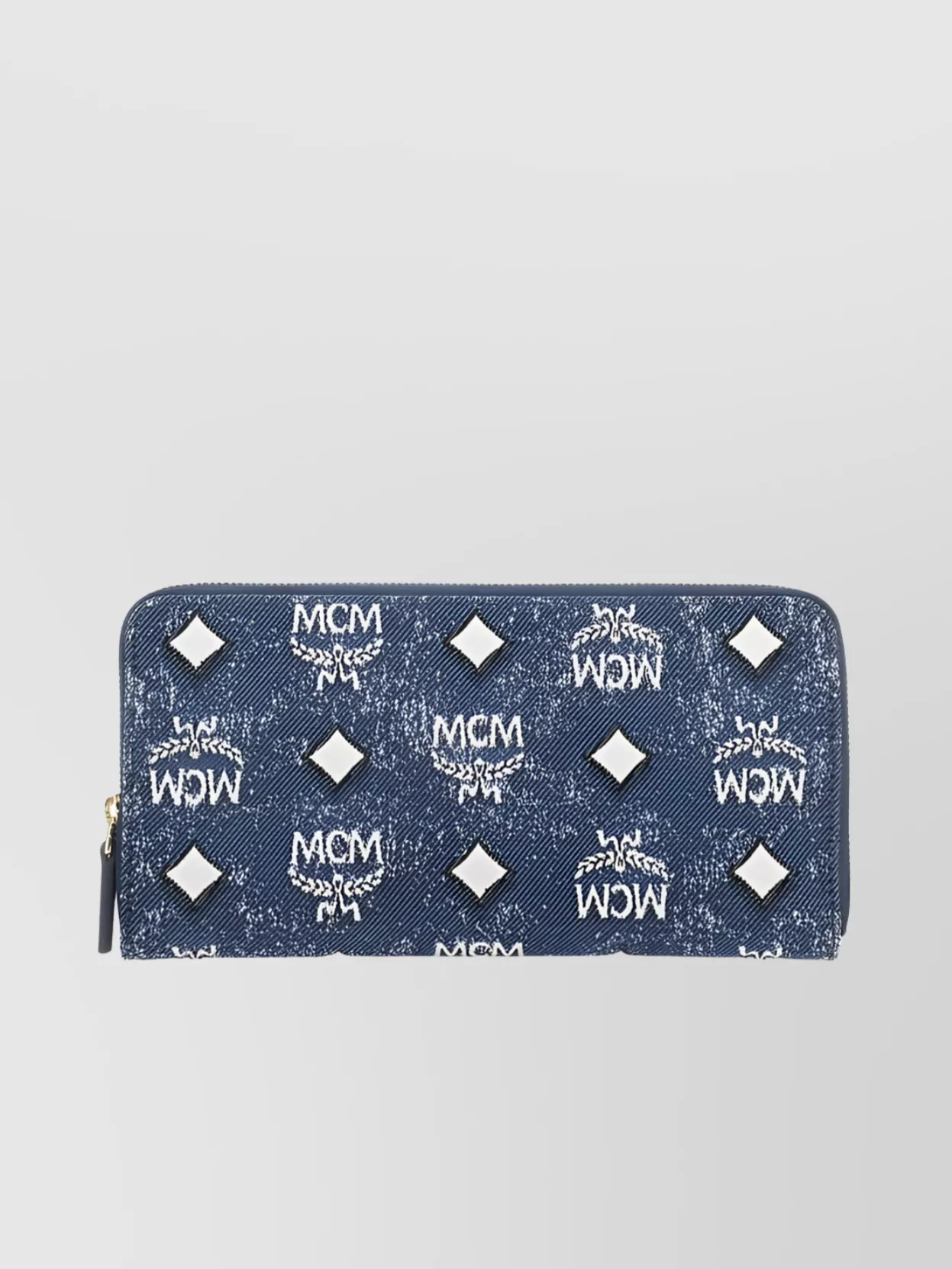 Shop Mcm Structured Wallet With Metallic Accents In Blue