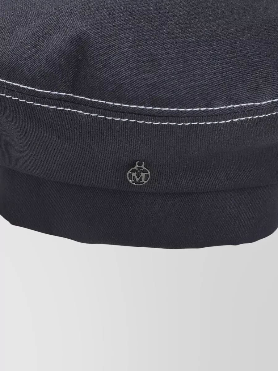 Maison Michel Cotton Hat Contrasting Stitching Ribbon Detail