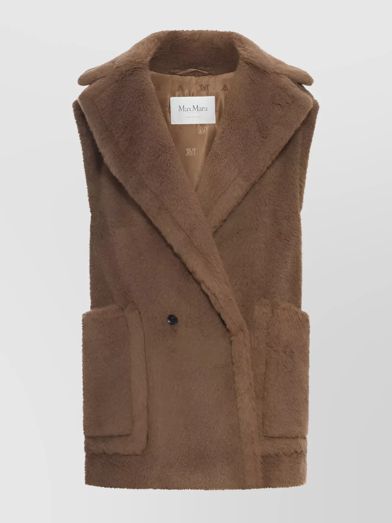 Max Mara Oversized Double-breasted Teddy Vest Coat In Brown