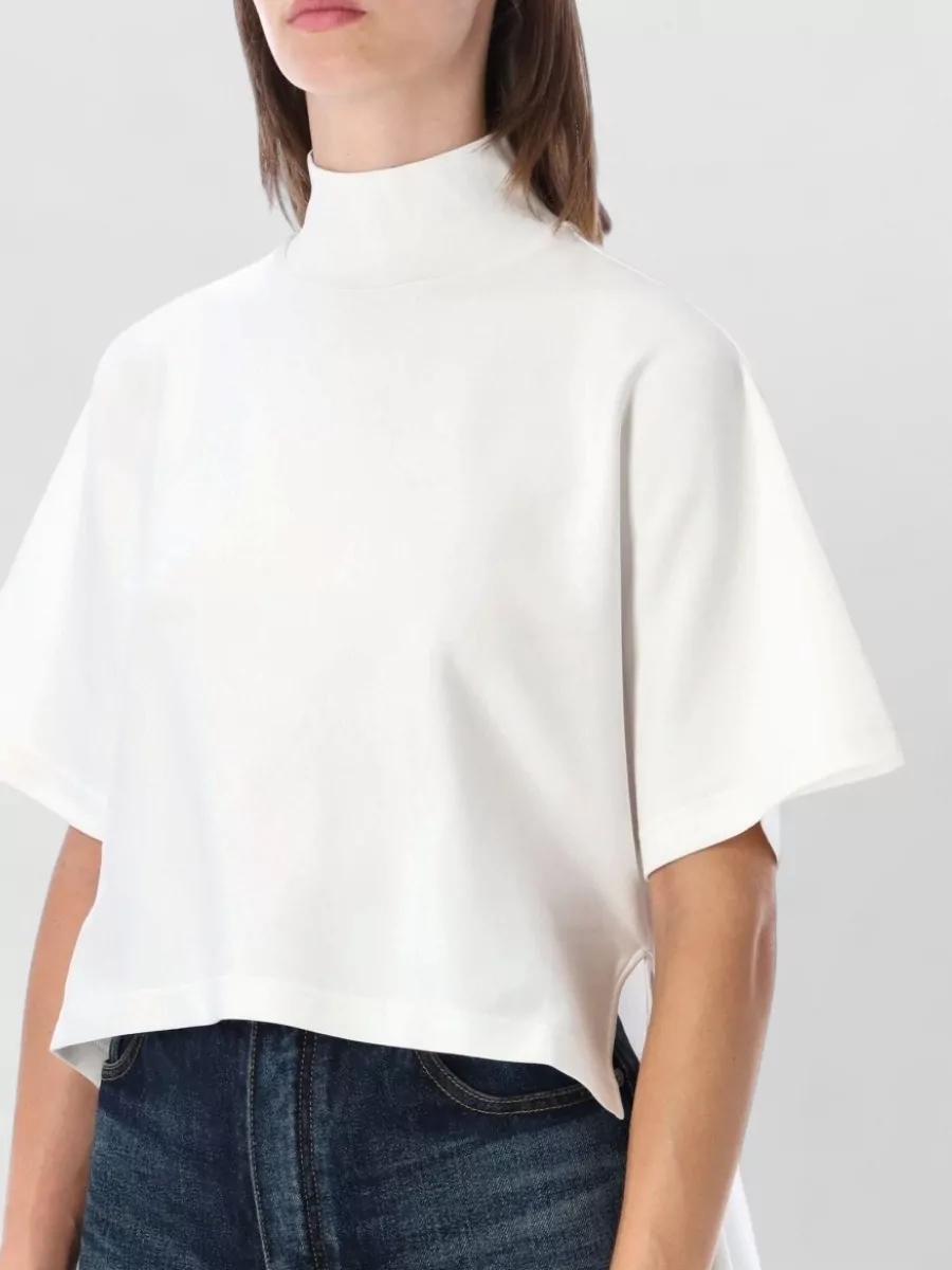 Alaïa Cotton Jersey Ribbed Mock Neck Asymmetric Long-Sleeve Blouse