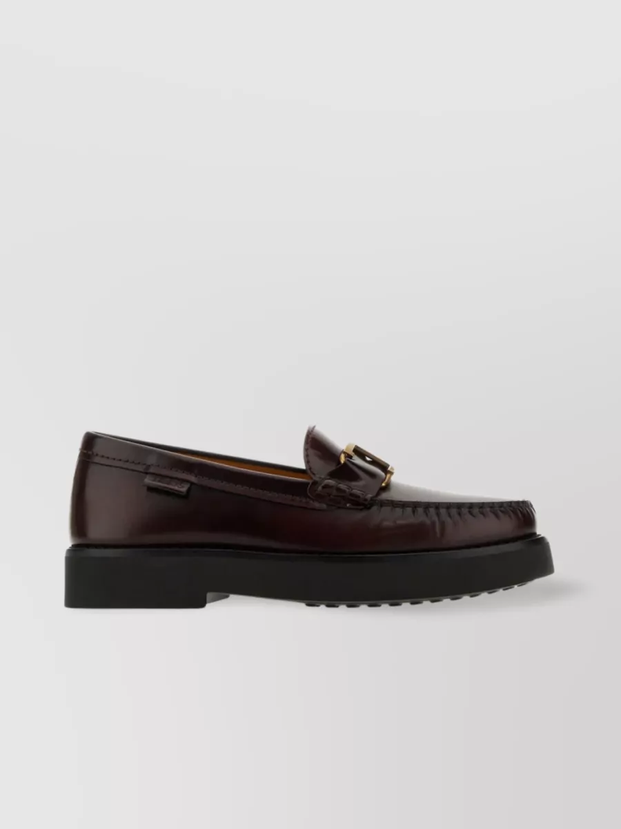 Shop Tod's Polished Leather Loafers With Chunky Sole Detail In Black
