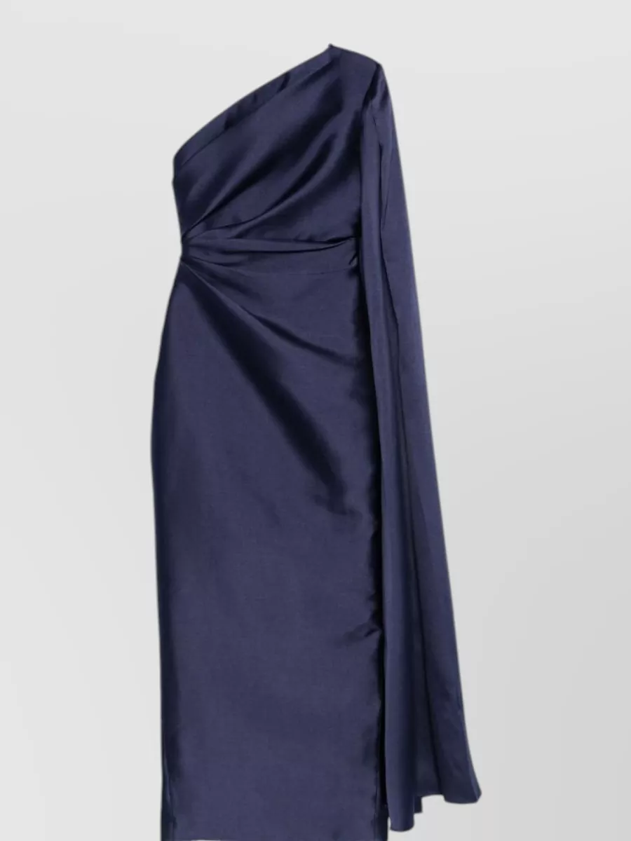 Solace London Satin one-shoulder cape maxi dress