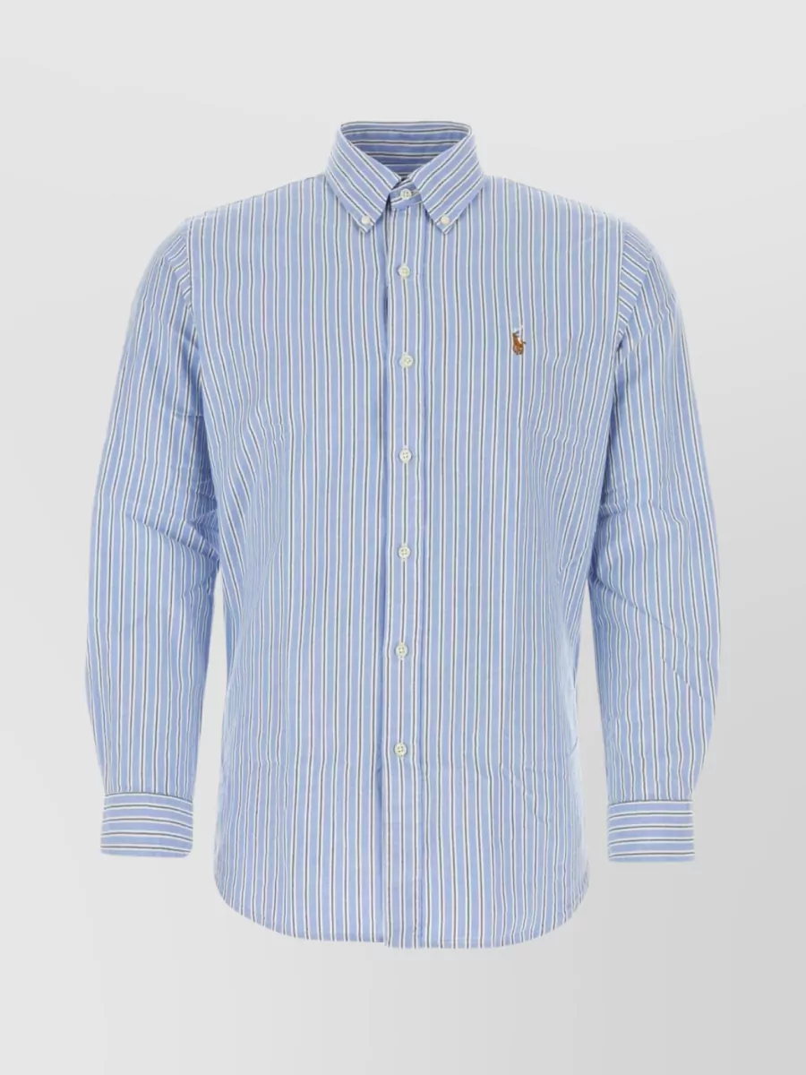 Shop Polo Ralph Lauren Striped Long-sleeve Embroidered Shirt In Blue