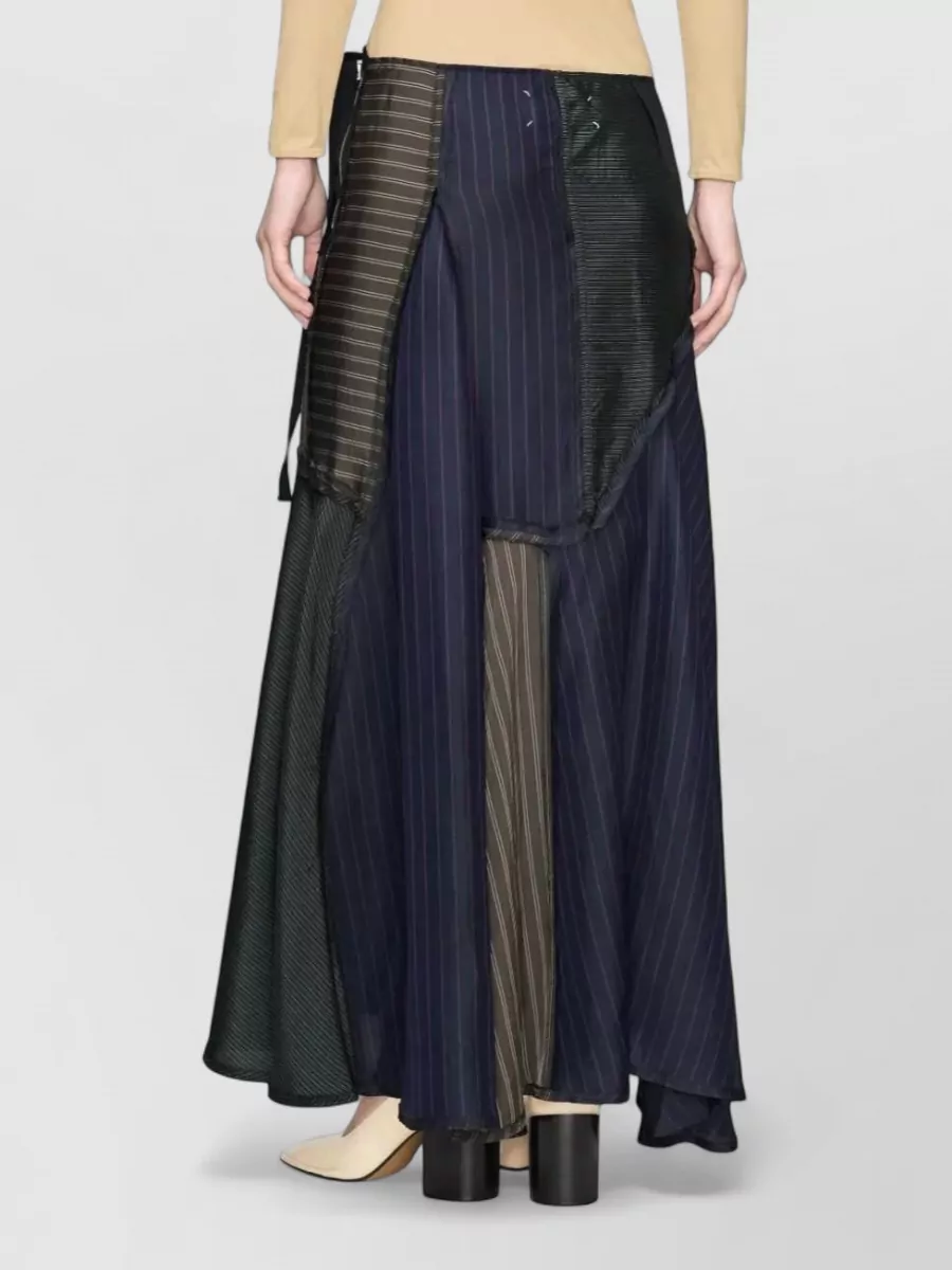 Maison Margiela Patchwork Pinstripe A-Line Wrap Skirt