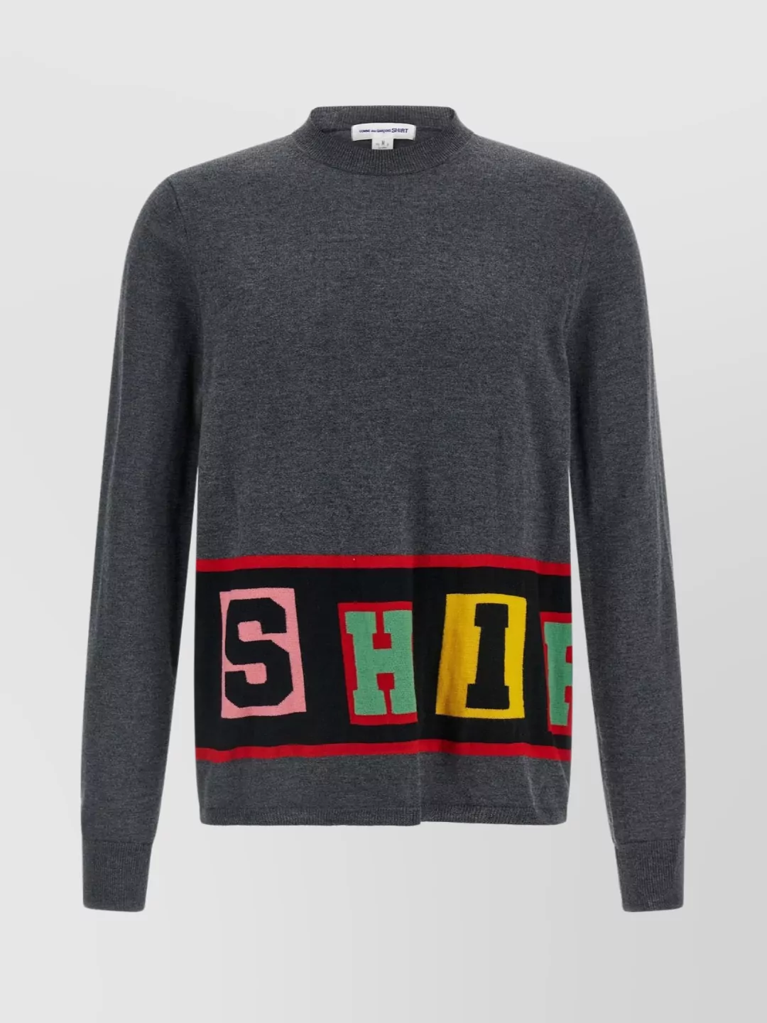 Comme Des Garçons Graphic Design Crew Neck Long Sleeve Sweater In Gray