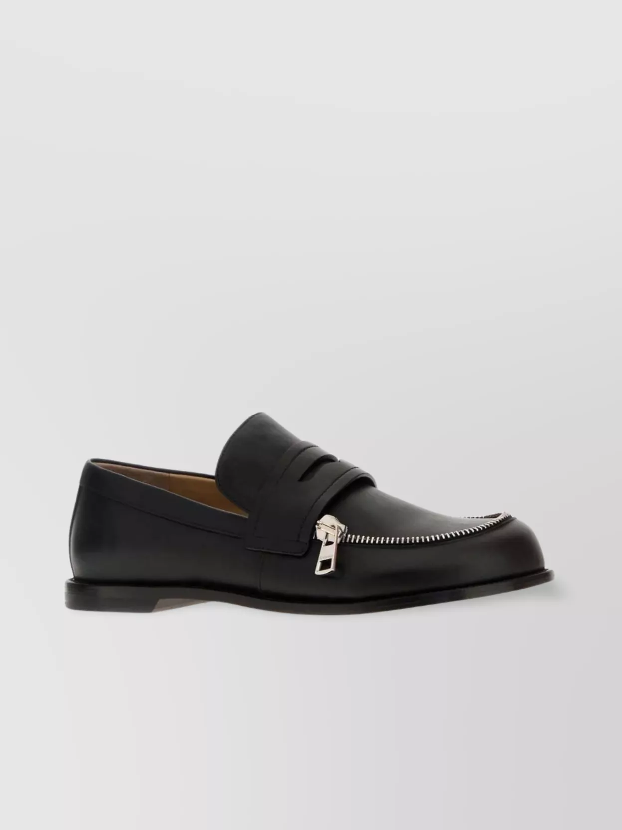 Jw Anderson Leather Loafers With Round Toe And Zipper Detail