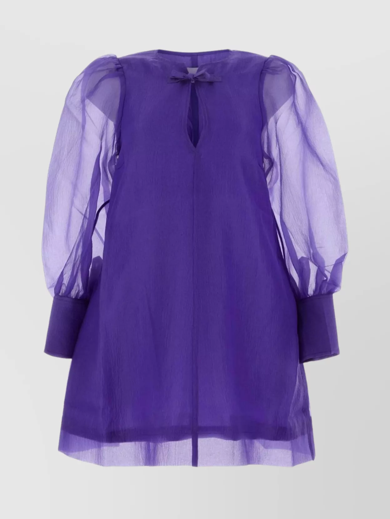 Ganni Short Dress With Puffed Sleeves And Sheer Fabric