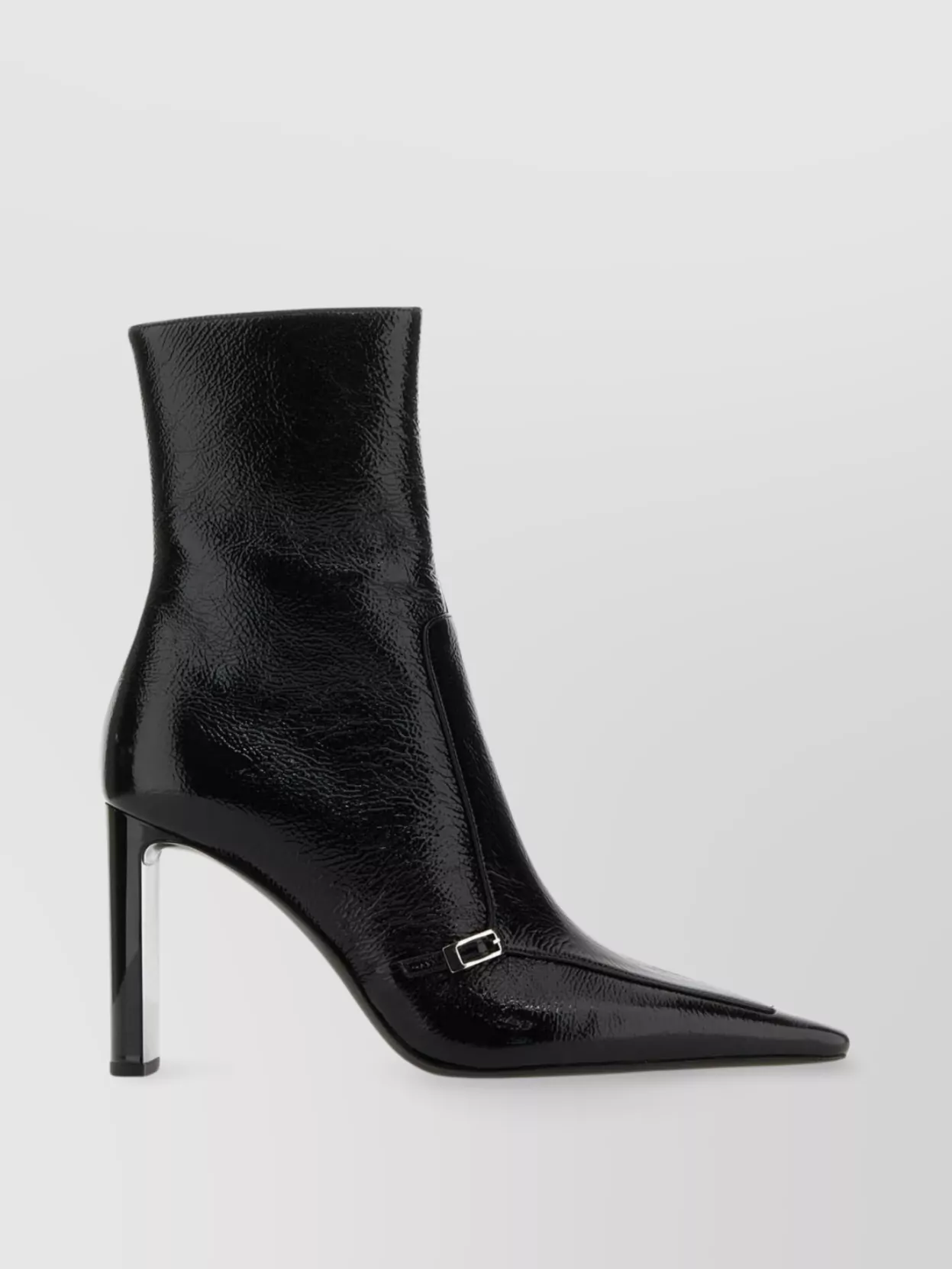 Shop Saint Laurent Leather Ankle Boots With Pointed Toe And Buckle Detail In Black