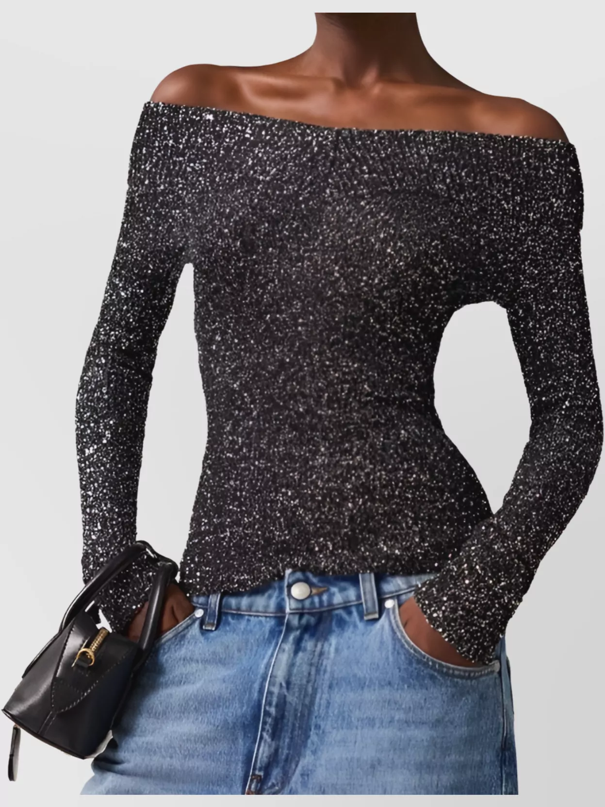 Stella Mccartney Off The Shoulder Knitted Sequin Top