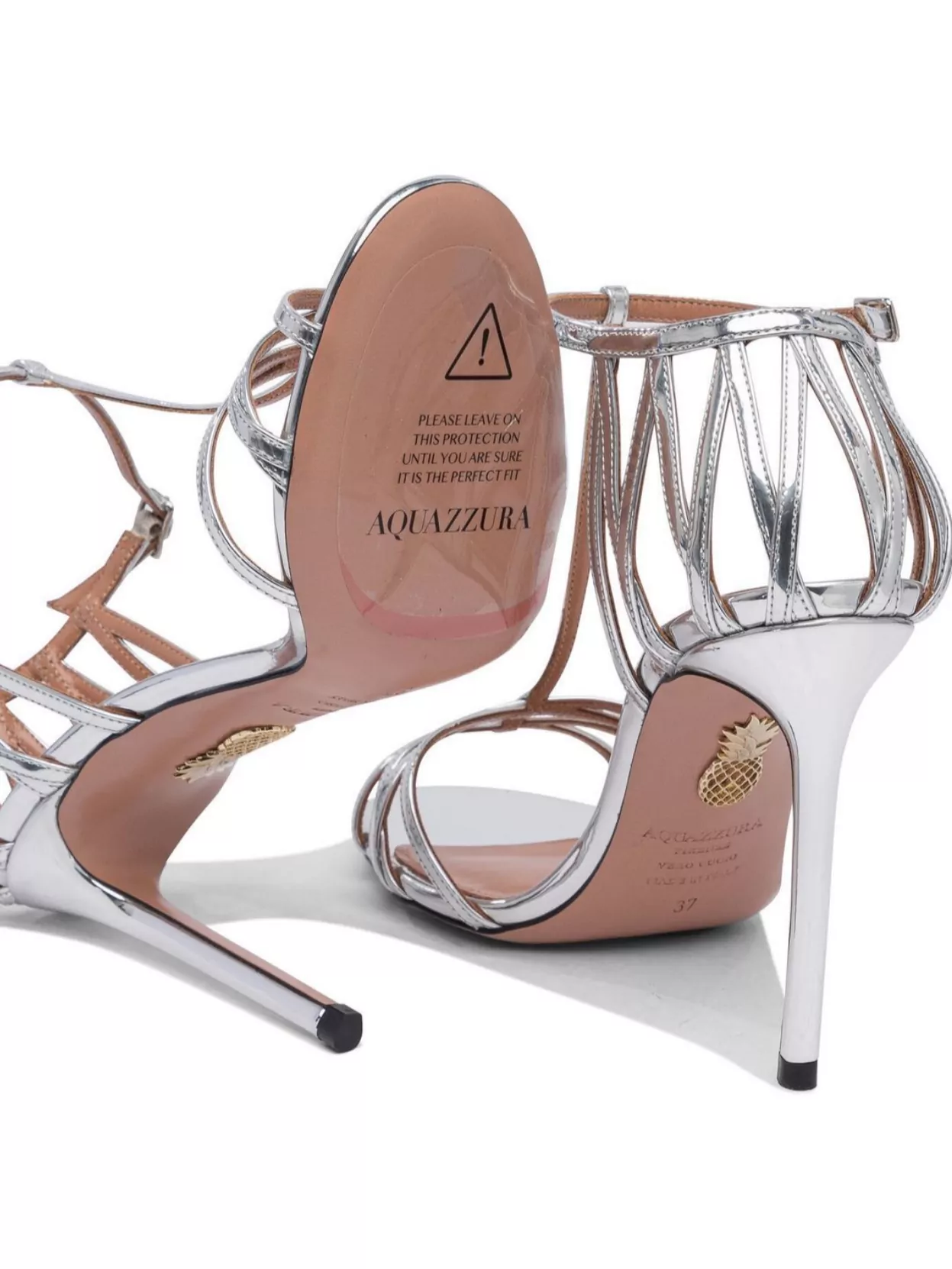 Aquazzura High Heel Sandals With Metallic Strappy Design