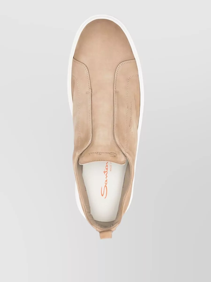 Santoni Nubuck Slip On Sneakers Contrast Sole