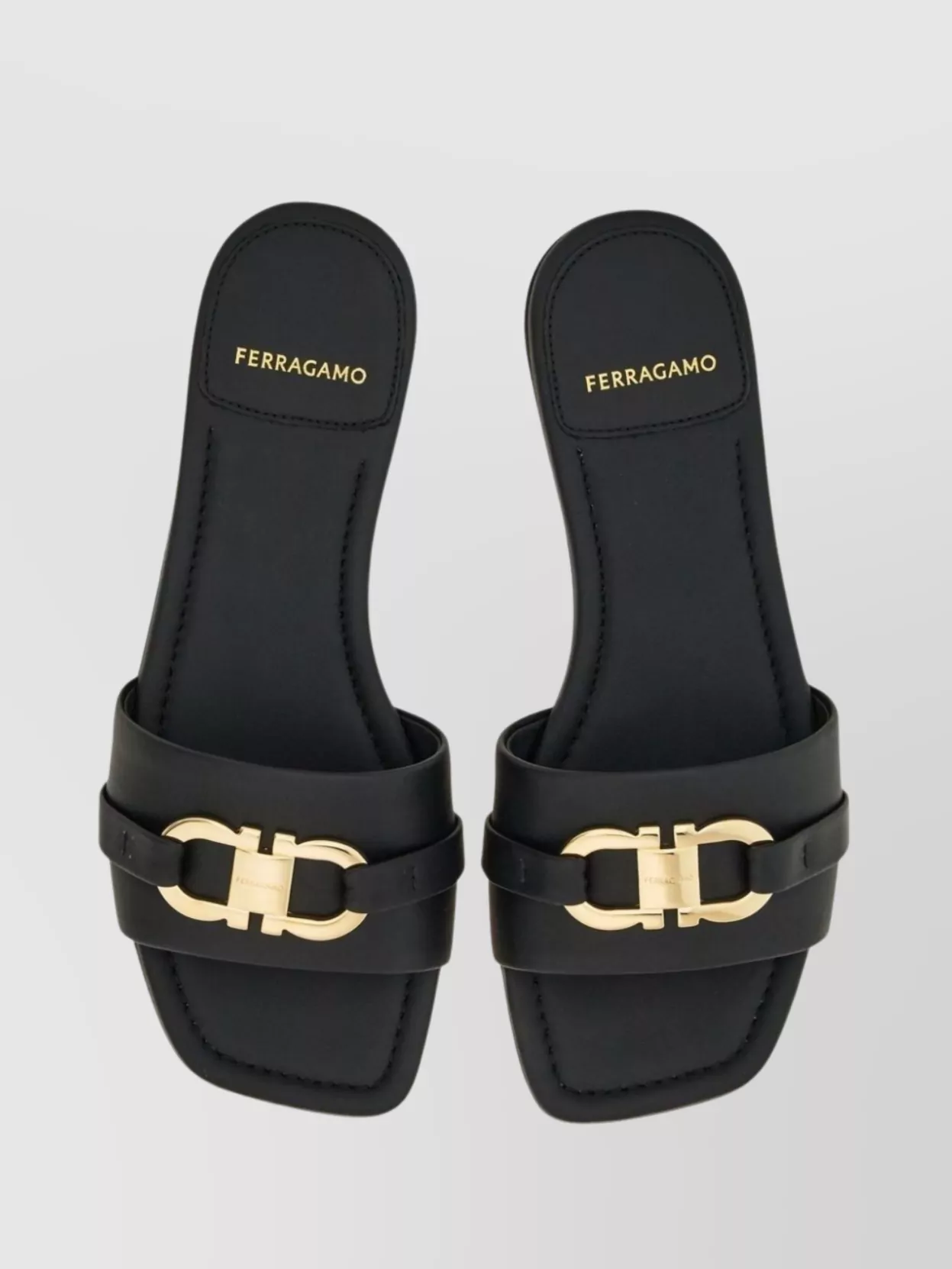 Ferragamo Square Lambskin Sandals Gold-tone Hardware