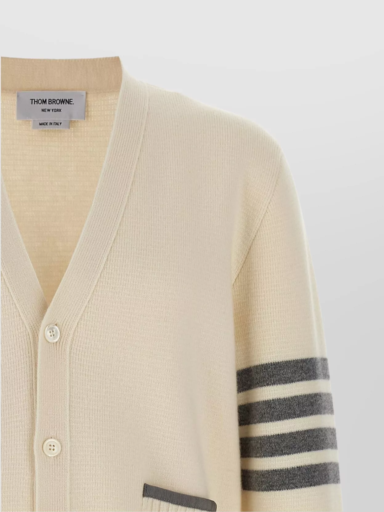 Thom Browne Wool Cardigan With Striped Sleeve Detail