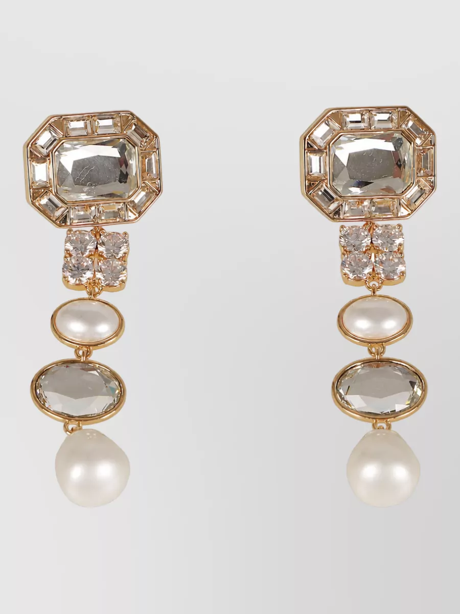 Self-Portrait crystal pearl tiered earrings