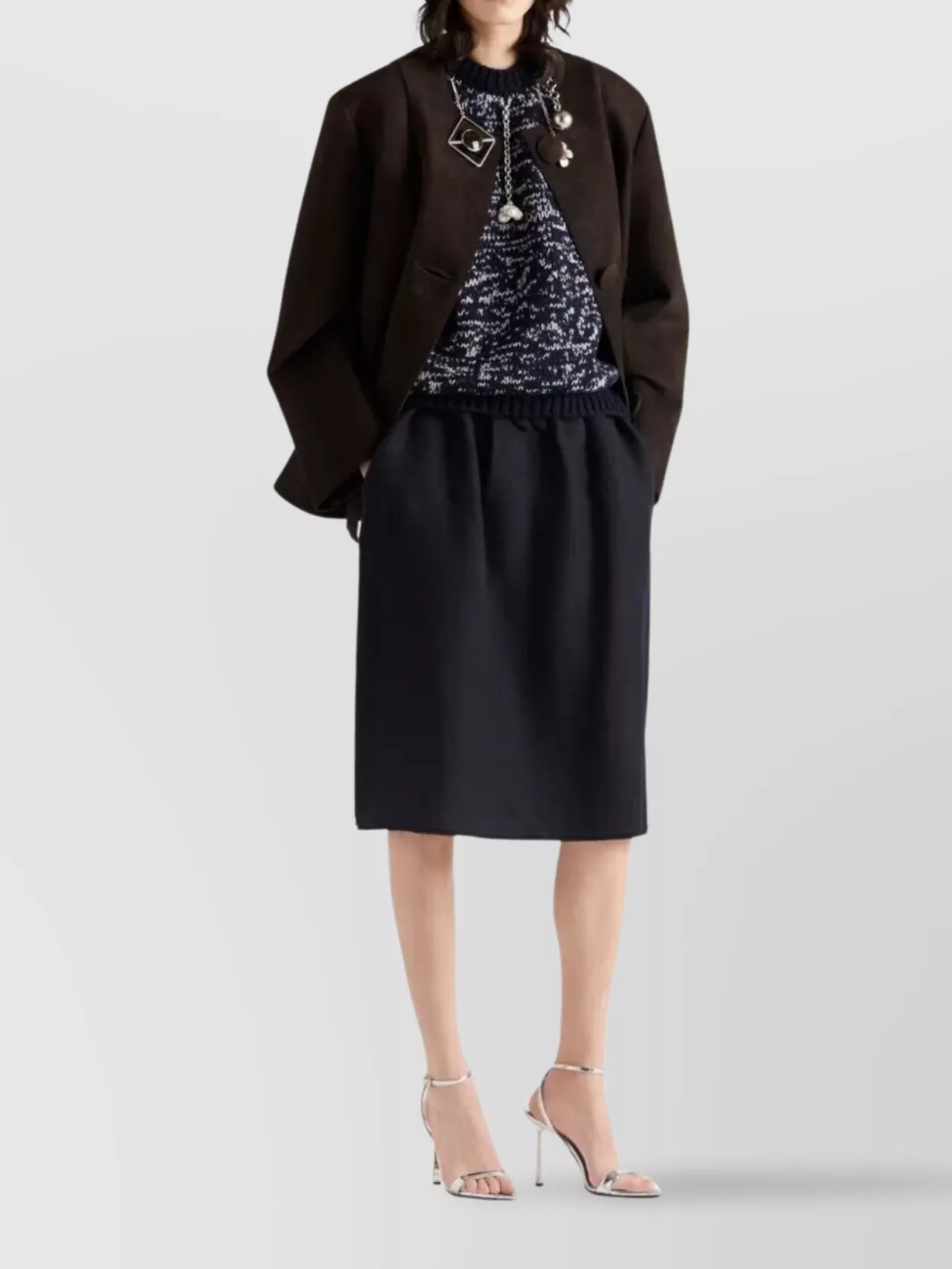 Prada Wool Midi Skirt Chevron Pattern