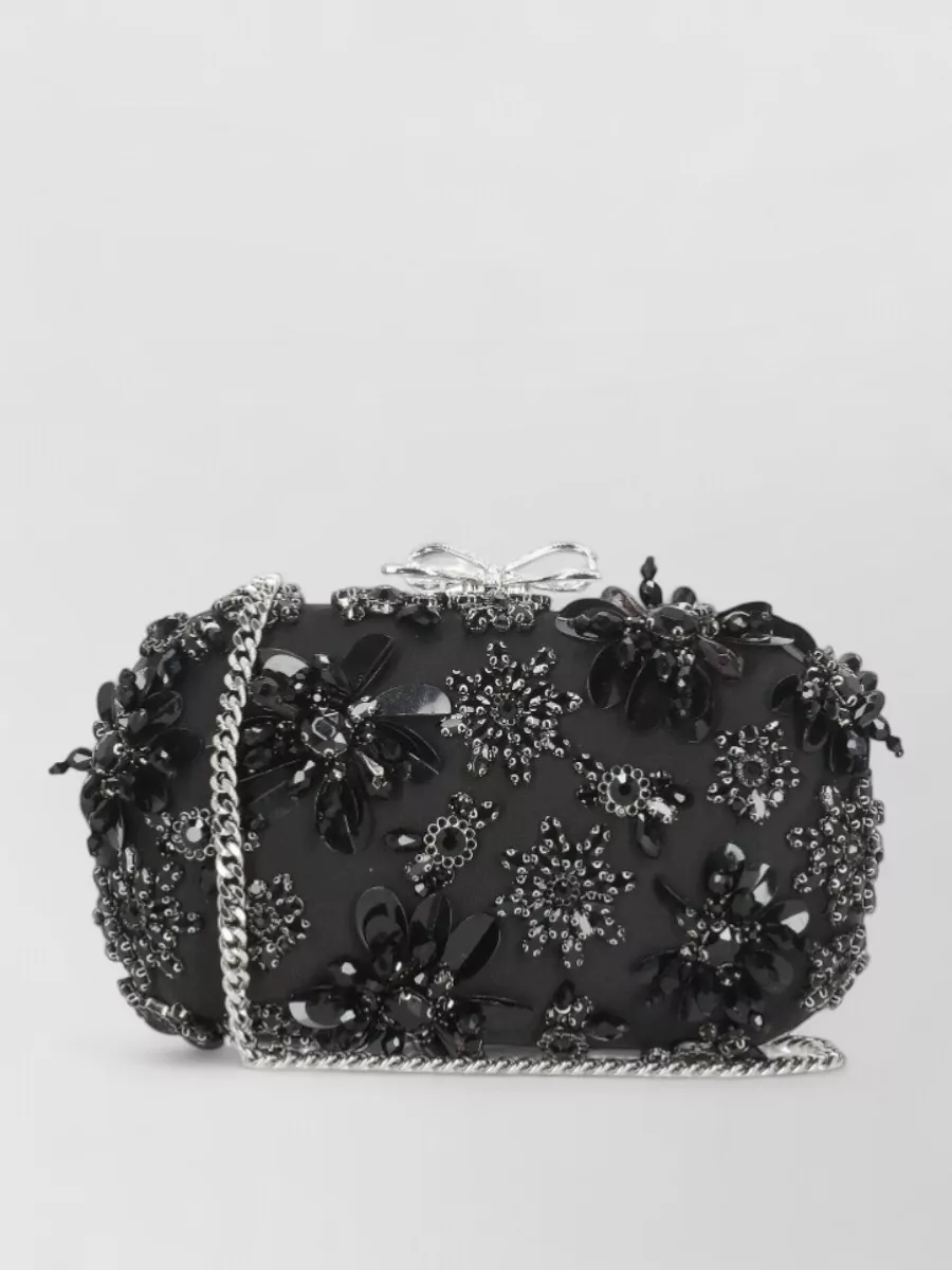 Self-portrait Clutch Bag Strass Floral Pattern Bow Chain