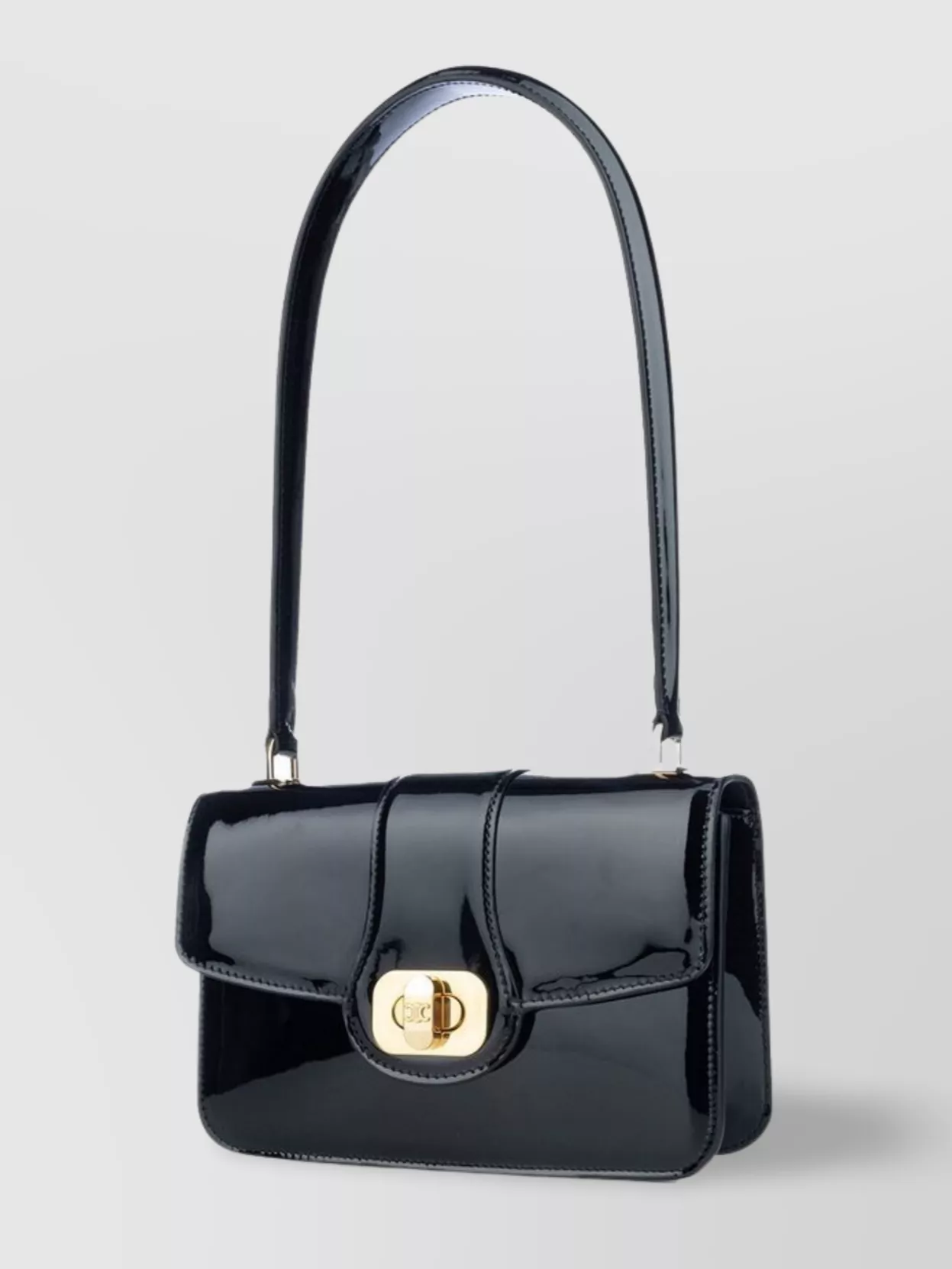 Celine Glossy Rectangular Top Handle Shoulder Bag In Black