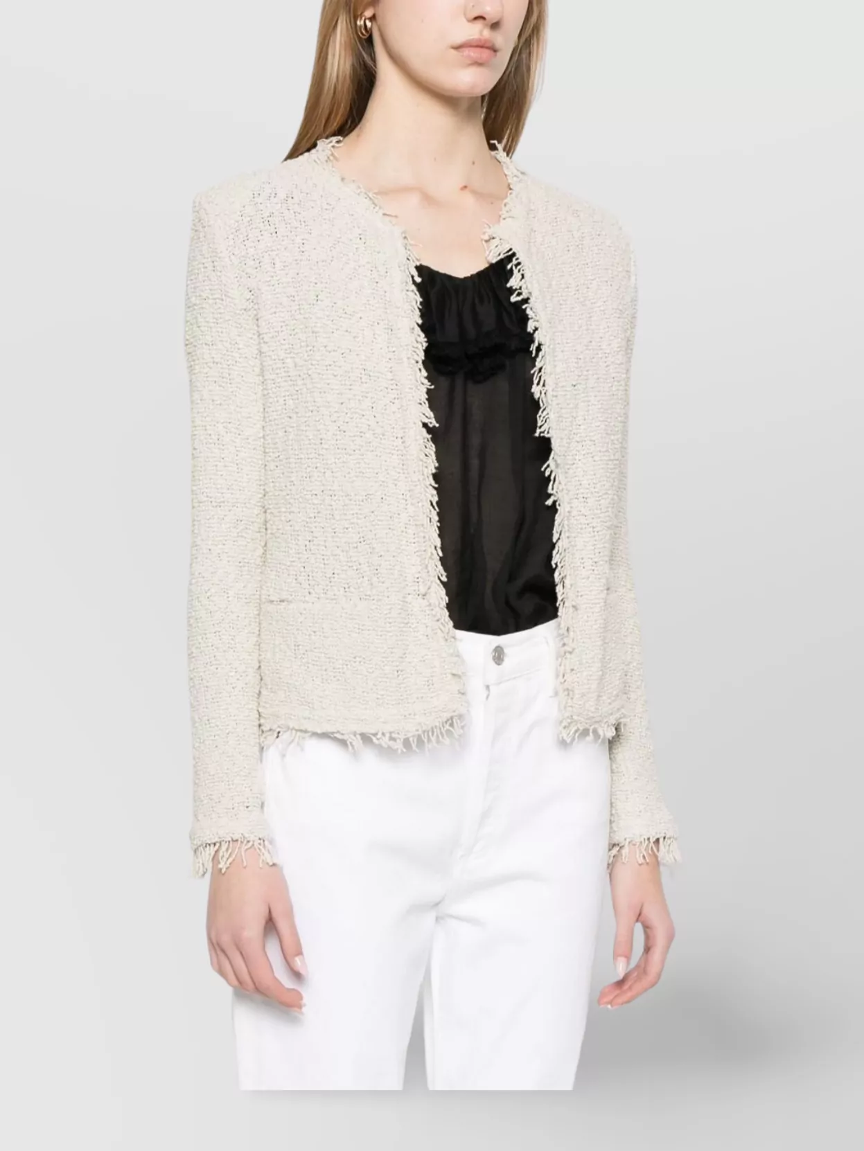 Iro Cotton Jacket With Frayed Edges And Textured Fabric