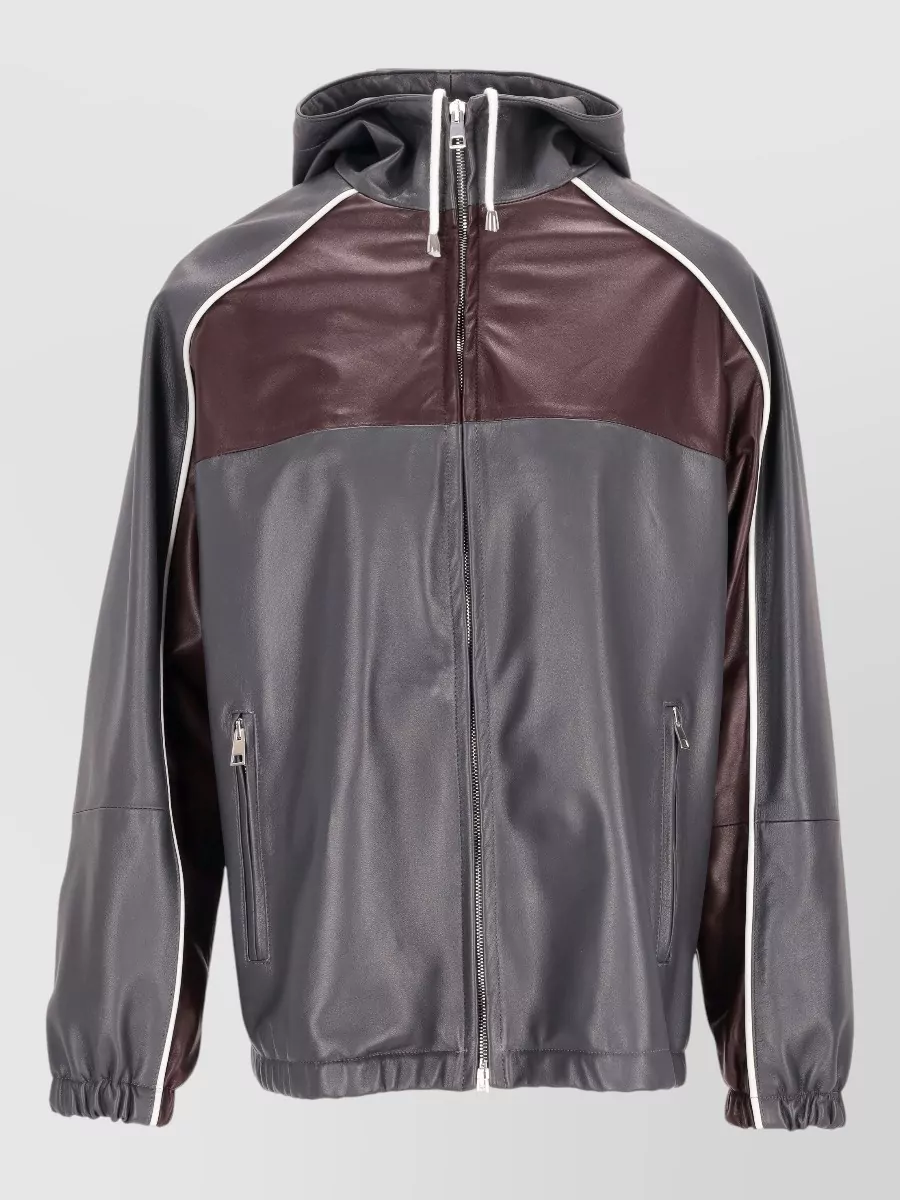 La Rose Leather hooded bomber jacket