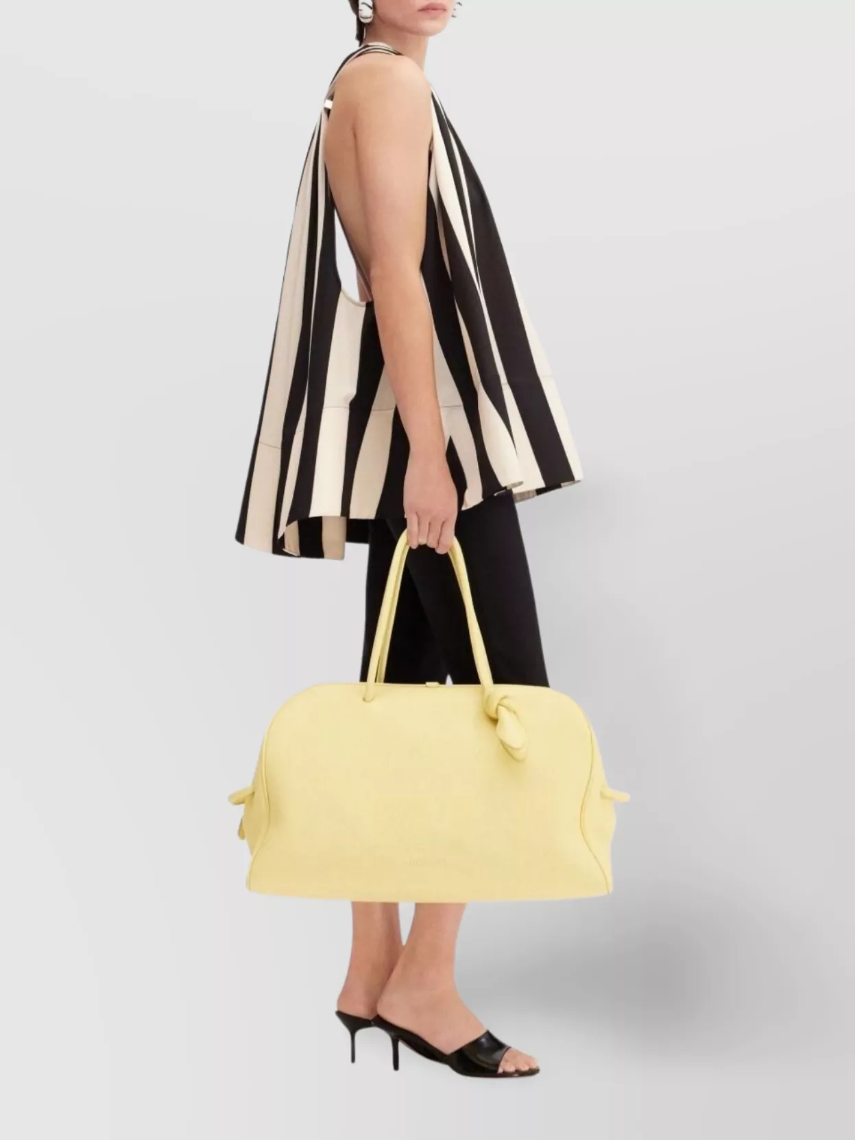 Jacquemus Beige Deep V-neck Sleeveless Racerback Top With Vertical Stripes