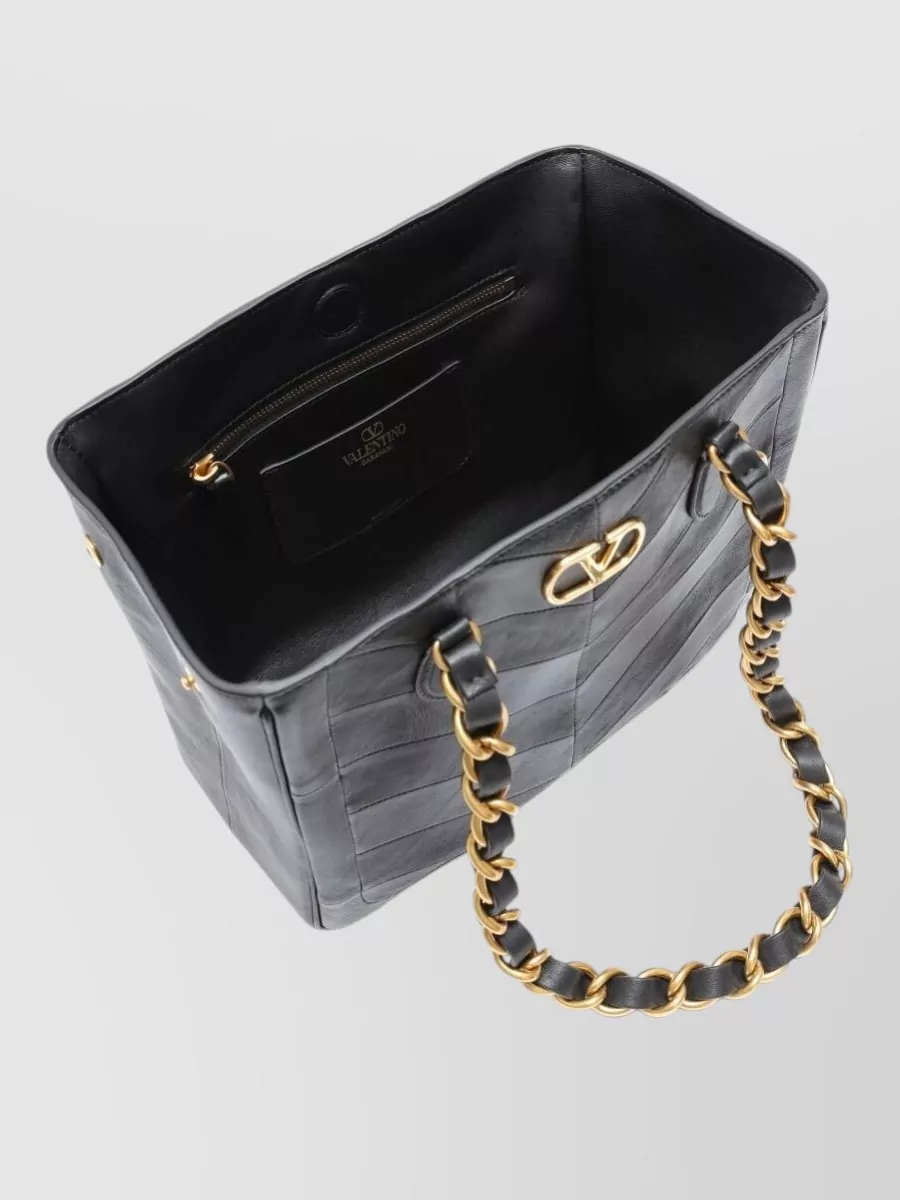 Valentino Garavani Tote Bag Chain Strap Chevron Pattern Handles