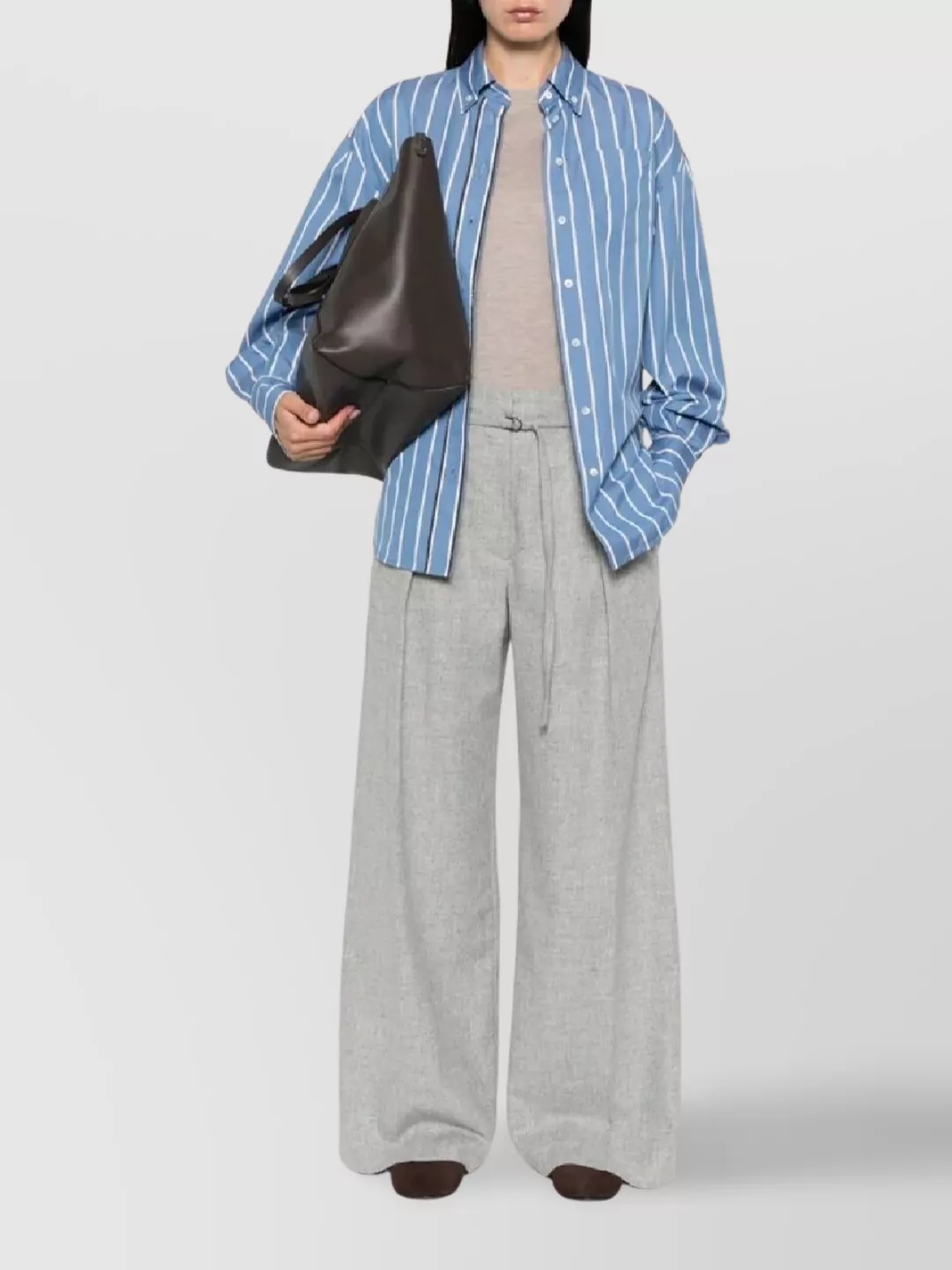 Brunello Cucinelli High Waist Wide Leg Trousers With Pockets In Gray