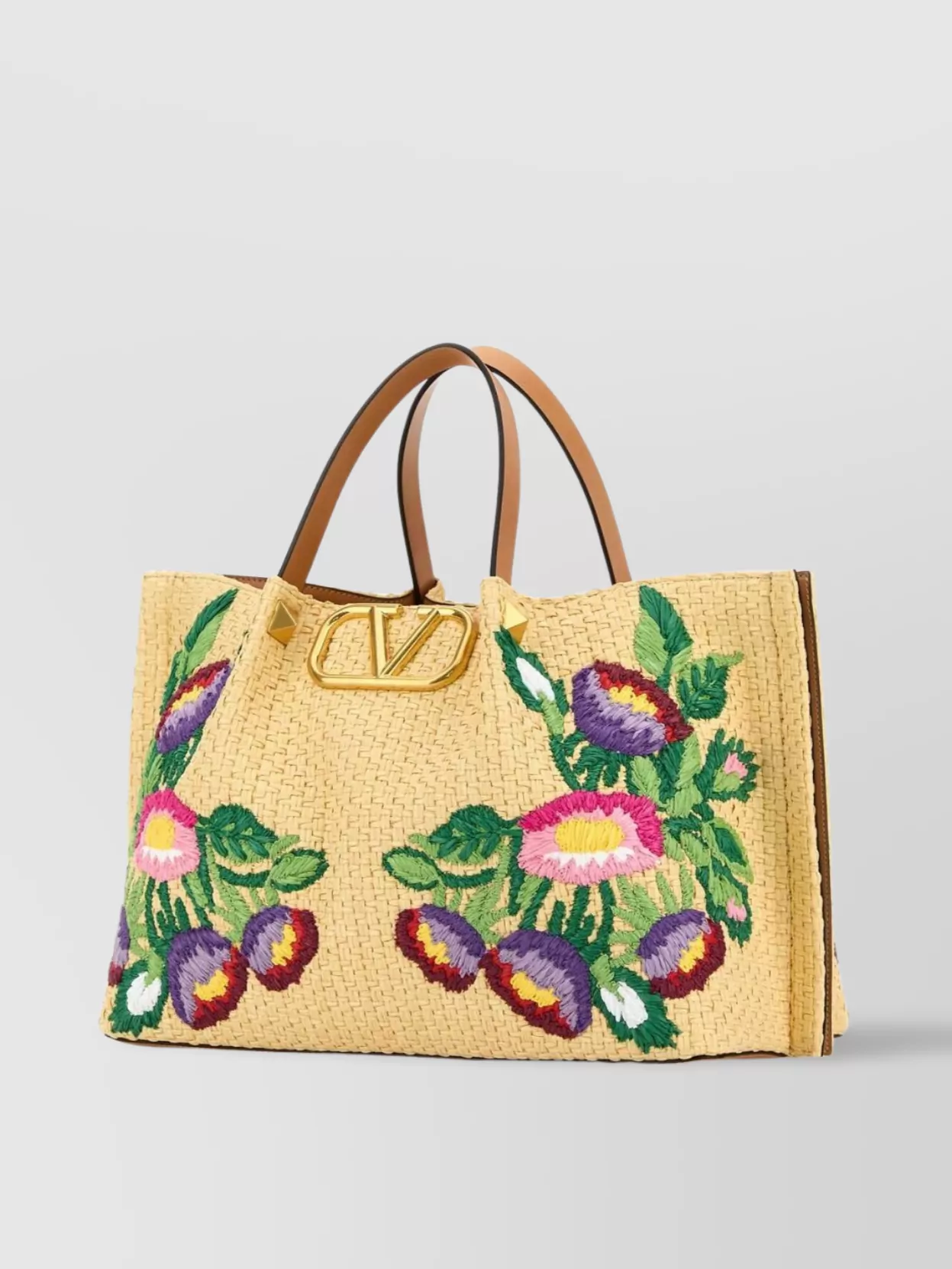 Valentino Raffia Vlogo Signature Shoulder Bag In Nude