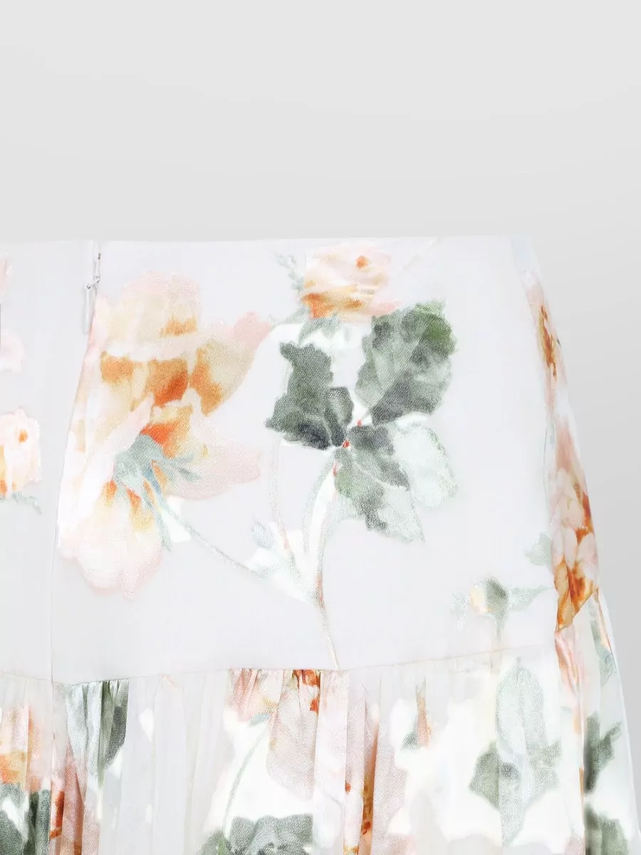 Zimmermann Silk Printed Ruffled Flared Midi Skirt