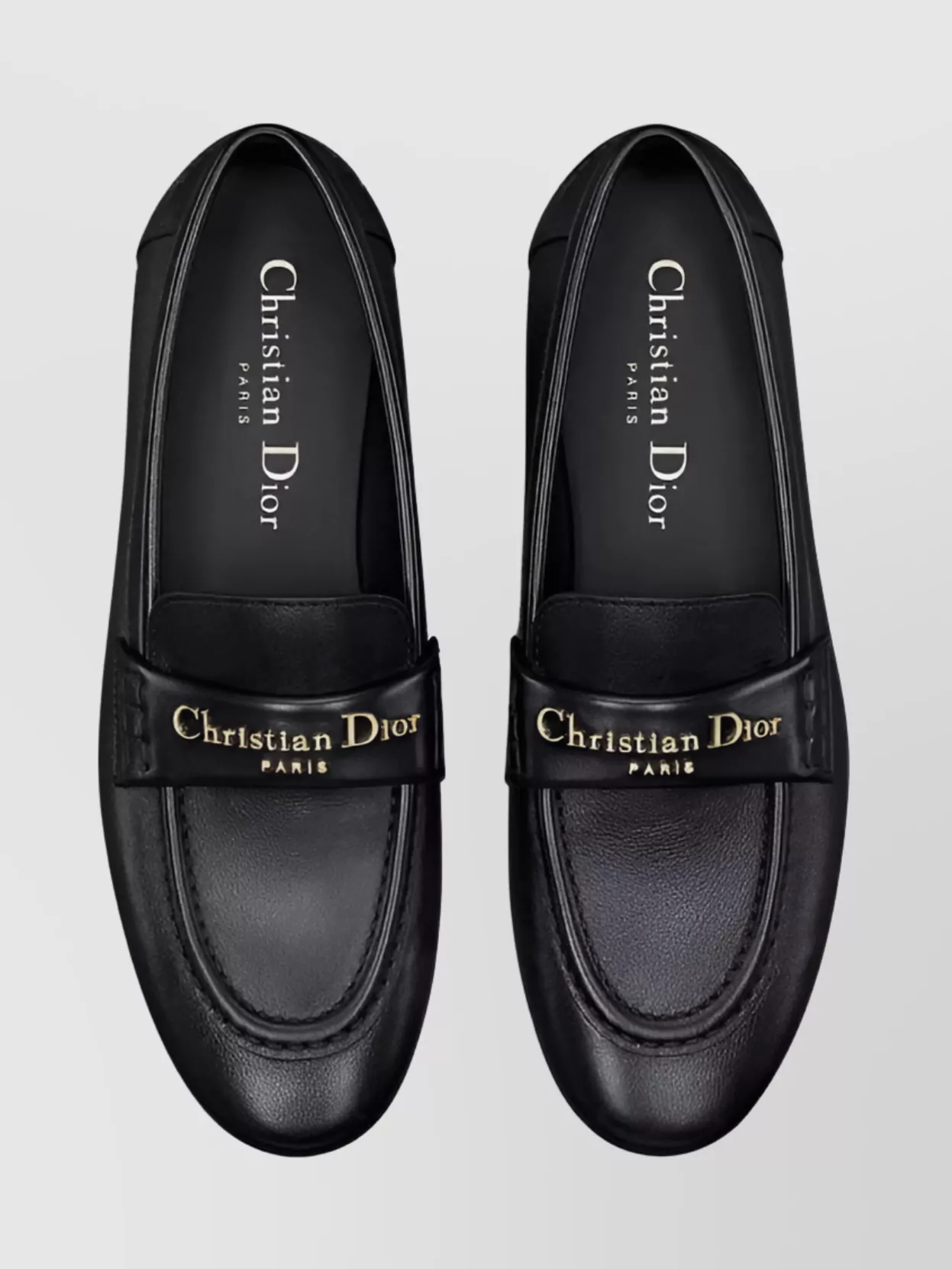 Christian Dior Round Toe Leather Loafers With Flat Sole