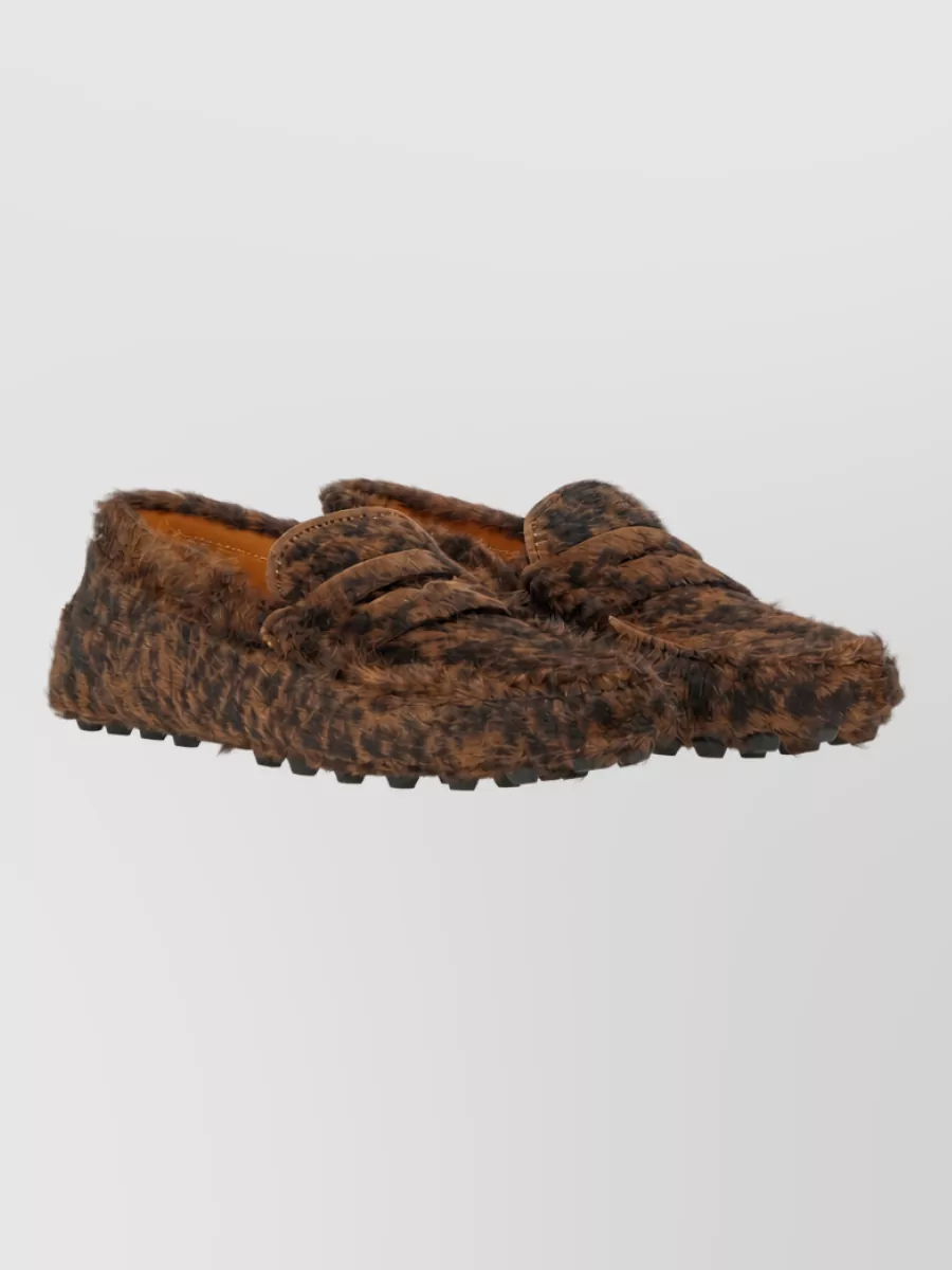 Tod's Moccasin Gommino Macro Leopard Fur Slippers