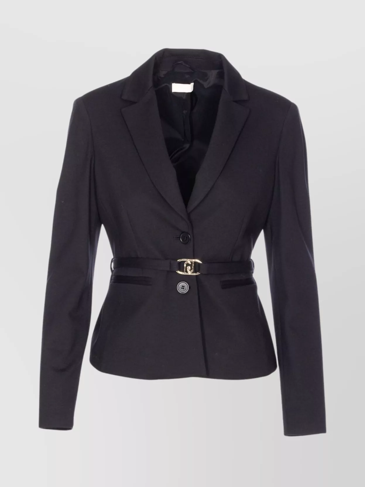 Liu •jo Belted Fitted Jacket V-neck In Black