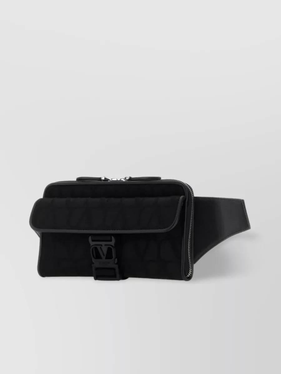 Shop Valentino Quilted Belt Bag With Front Flap Pocket In Black