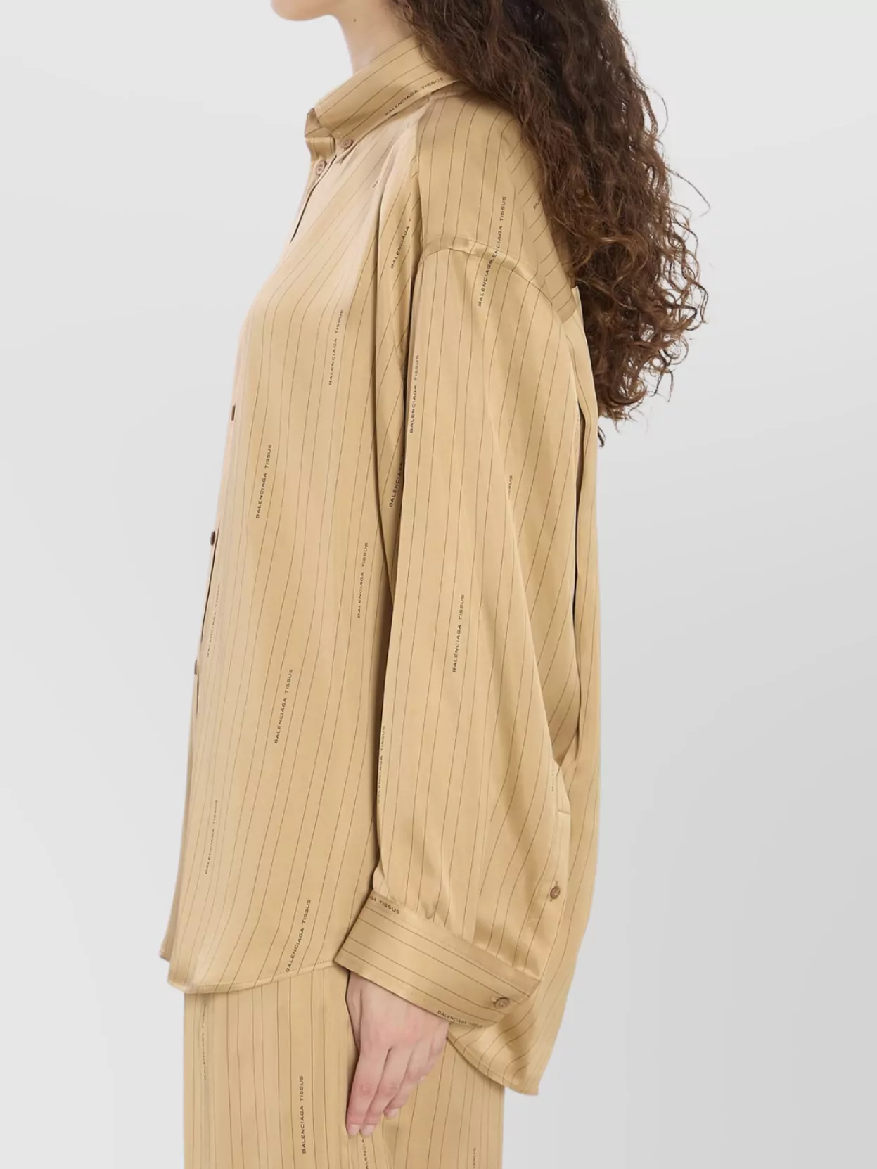 Balenciaga Satin Long-sleeved Striped Shirt In Brown