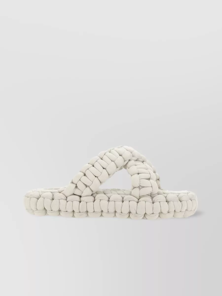 Shop Chloé Stretch Fabric Platform Slippers With Woven Texture In White