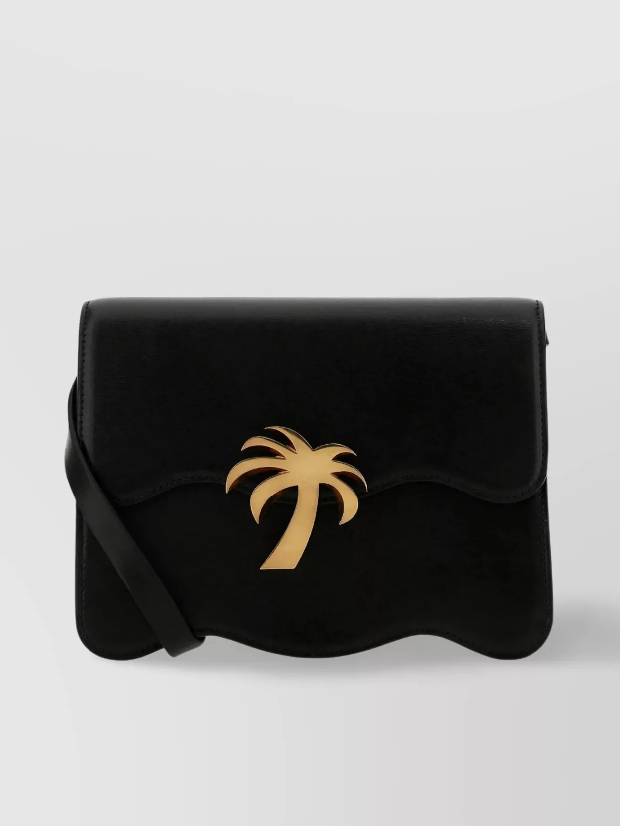 Shop Palm Angels Leather Crossbody Bag With Metal Palm Tree Detail In Black